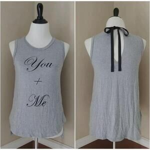 You + Me Heather Gray Graphic Ribbon Tie Tank Top Modcloth Poolhouse Small NEW